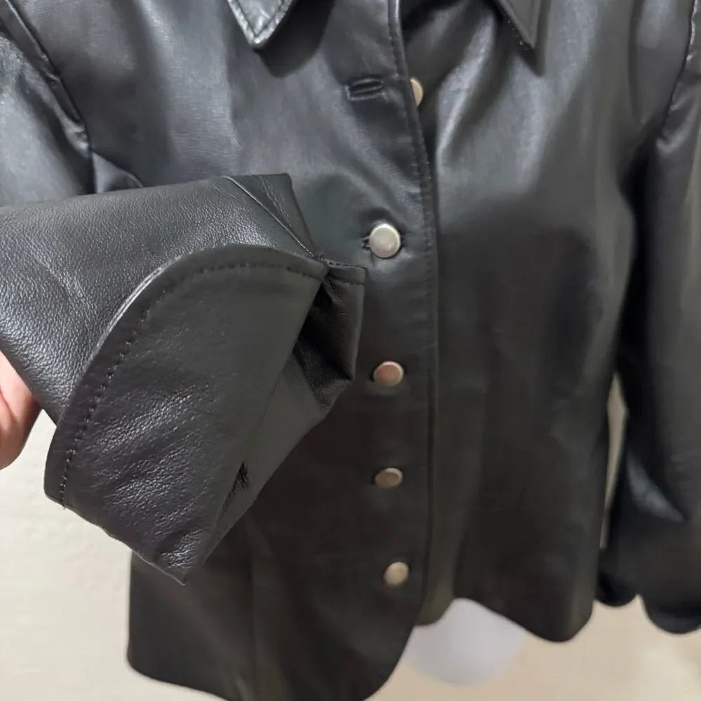 Vintage 90s Shape FX Black Leather Jacket Metal Buttons 14